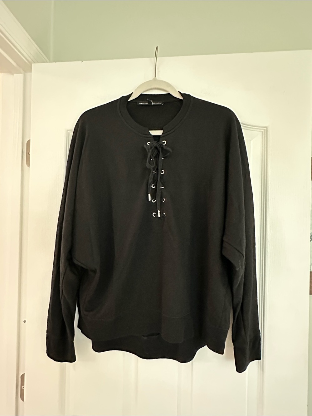 White House Black Market Black Lace-Up Crewneck Sweater